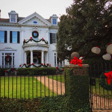 Christmas decorations on a St. Charles mansion in New Orleans