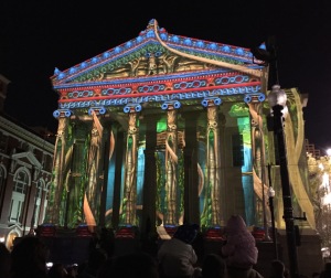 Gallier Hall with light show in New Orleans, Luna Fete 2016.