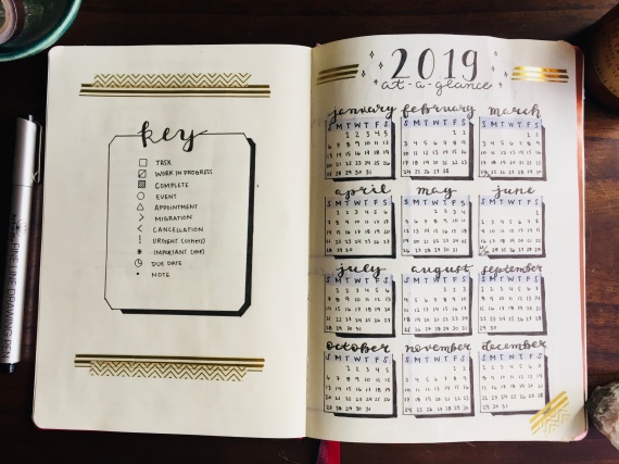 Bullet Journal Key and At-a-Glance Calendar for Beginners