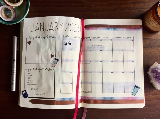 Bullet Journal January Calendar Spread Monthly