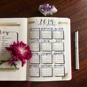 2019 Bullet Journal Spreads and Collections and Ideas Easy Beginner at a glance calendar